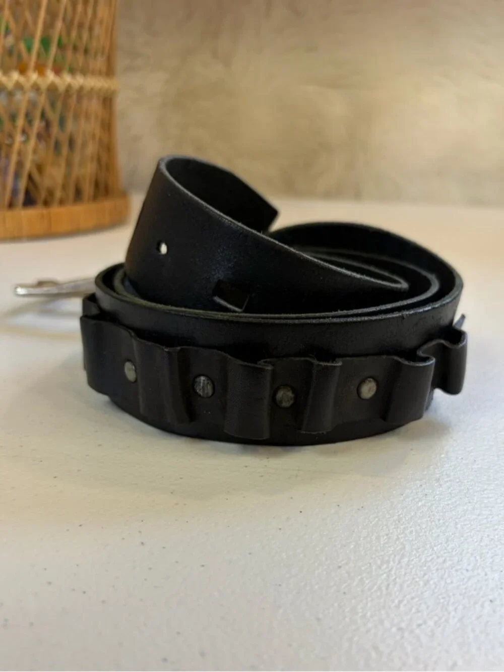 Vintage Black Leather Cartridge Ammo Style Belt Western Boho Festival Mens Large